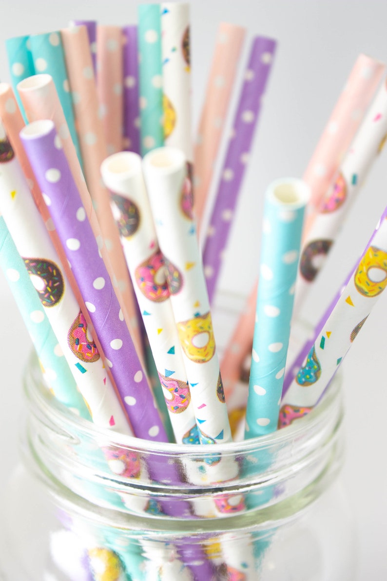 Donut Straws Paper Party Straws Cake Pop Sticks Two Sweet Birthday Birthday Straws Donut Grow Up Theme Donut Theme Birthday Donut + multicolour