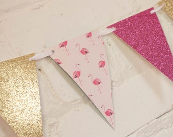 Flamingo Theme Garland - Paper Party Garland - Pink and Gold Party Decor - Aloha Themed Banner - Flamingo Print Garland - Let's Flamingle