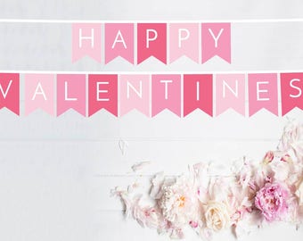 Happy Valentines Banner - Party Banner - Valentine's Day Banner - Valentine's Day Decoration - Galentine's Decor - Pink Party Decor