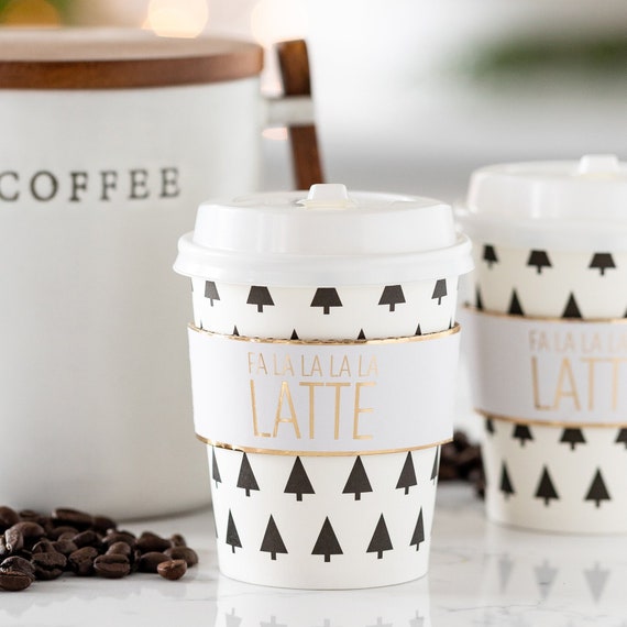 Fa La La La La Latte Disposable Coffee Cup Set of 8 8oz Coffee Cups  Christmas Coffee Cup Hot Chocolate Christmas Party Holiday 