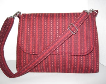Red Stripe Fabric, Cross body,  Messenger Bag, Handmade, Purse,  Small size, Women and  Girls,  Accessories, Handbag, Pockets