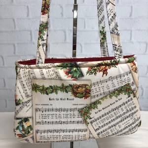 Bolso navideño, villancicos, monedero de tela, bolso bandolera, tamaño mediano, estampado algodón, regalo mujer, bolsillos
