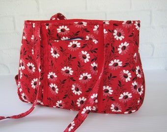 Bags, Purses, White Daisies on Red, Fabric, Shoulder Bag, Medium Size, purse, cotton print, woman's gift, pockets
