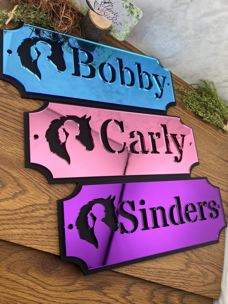 Stable Name Plate / plaque Cut Out Traditional w/modern twist Design Stable Door Sign Stall/Barn Horse/Pony Personalised Custom New Colours zdjęcie 15