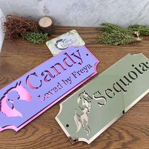 Stable Name Plate / plaque Cut Out Traditional w/modern twist Design Stable Door Sign Stall/Barn Horse/Pony Personalised Custom New Colours zdjęcie 17