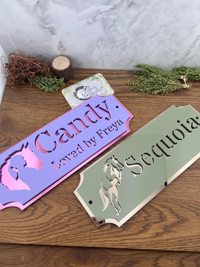 Stable Name Plate / plaque Cut Out Traditional w/modern twist Design Stable Door Sign Stall/Barn Horse/Pony Personalised Custom New Colours zdjęcie 17
