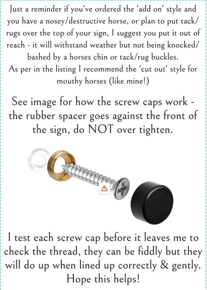 May include: An exploded view of a screw cap assembly, including a screw, a gold-colored ring, a clear rubber spacer, and a black cap. Text provides instructions on assembly and use.
