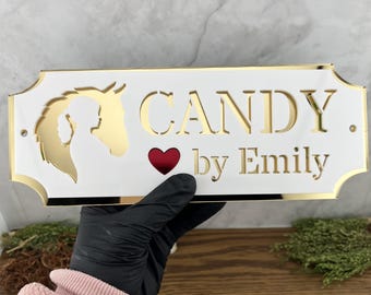Stable Name Plate / plaque 'Loved By' Traditional modern twist Design Stable Door Sign Stall/Barn Horse/Pony Sign Colour Personalised Custom