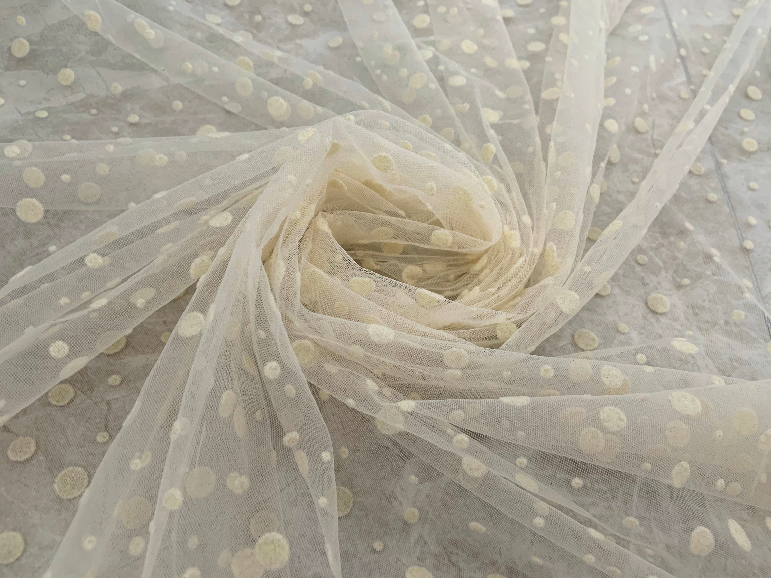 Beige Flocking Beige Tulle Fabric With Velvet Polka Dots Flocking Polka Dot | Etsy