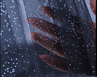 black Tulle fabric with glitters for veil, dress, prop, decors, galaxy like tulle fabric