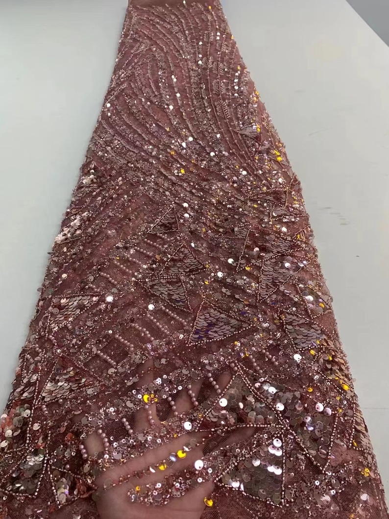 Mauve Sequined Lace Fabric With Beads Sparkle Embroidered - Etsy
