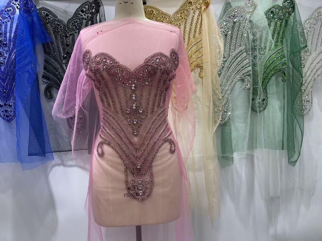 Large Pink Rhinestone Corset Applique , High End Rhinestone Bodice ...
