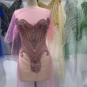 large pink rhinestone corset applique , high end rhinestone bodice patch for  prom dress, costume dress