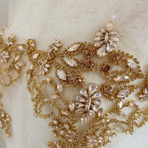 Champagne gold Rhinestone applique for dress, dance costume, corset, handcrafted crystal bodice applique