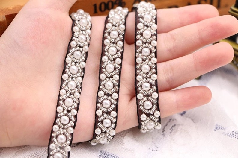 1 cm pearl beaded trim bridal sash beaded jewelry Trim Etsy