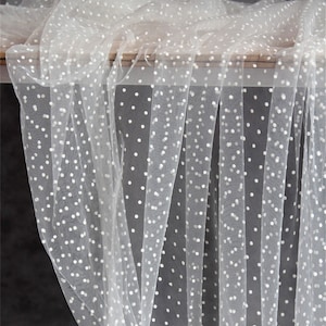 white tulle fabric with flocking velvet polka dots image 3