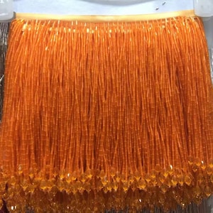 Orange Beaded fringe trim with crystal for couture, dance costume, bugle bead tassel for latin dress dance wear macrame trim tassel