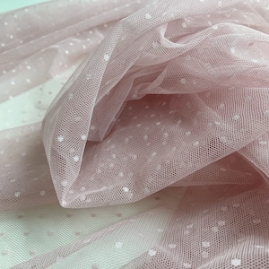 light rose tulle fabric with polka dots, polka dotted tulle fabric, jacquard tulle lace fabric with dots, 40 colors