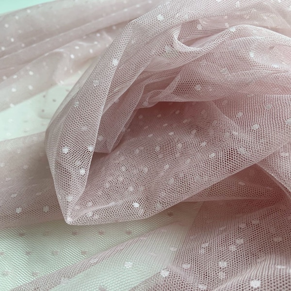 light rose tulle fabric with polka dots, polka dotted tulle fabric, jacquard tulle lace fabric with dots, 40 colors