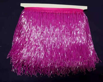 Hot pink Beaded fringe trim for couture and costume, bugle bead tassel for latin dress dance wear macrame trimming tassel 15cm