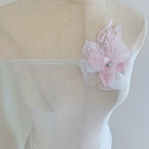 pink bead organza flower patch,  handmade organza flower  with rhinestone for Millinery