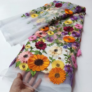 rosa bestickter Tüll Spitzenstoff für Kleid, 2022 beliebt jetzt Zarte Stickerei Spitze Stoff mit 3D Blumen für Rock Bild 7