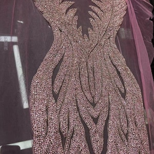 pink rhinestone applique for dress, rhinestone bodice applique patch for dress, couture, prom dress