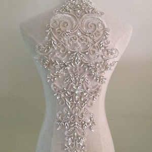 large crystal bodice applique, crystal bead applique for bridal dress,rhinestone bodice patch for haute couture supplies