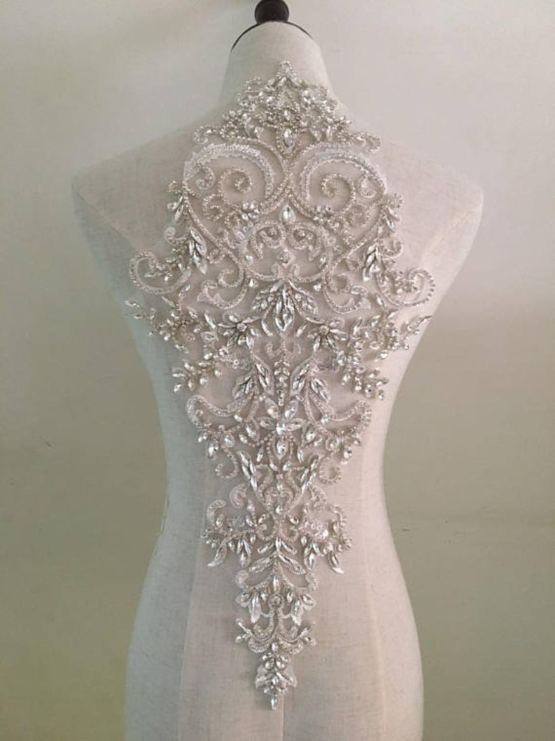 large crystal bodice applique crystal bead applique for bridal dress,rhinestone bodice patch for haute couture supplies