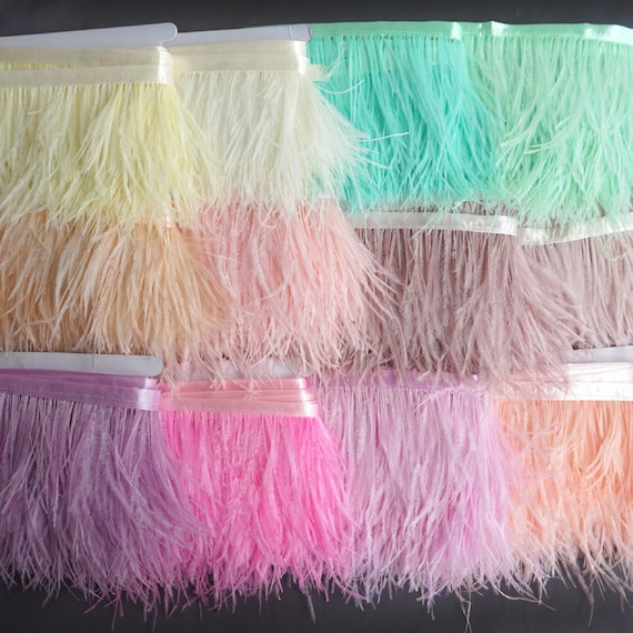 New Arrival Natural Ostrich feather trim, Ostrich Feather Trim Fringe with Ribbon Tape for Millinery Crafts, dress, party decors, couture