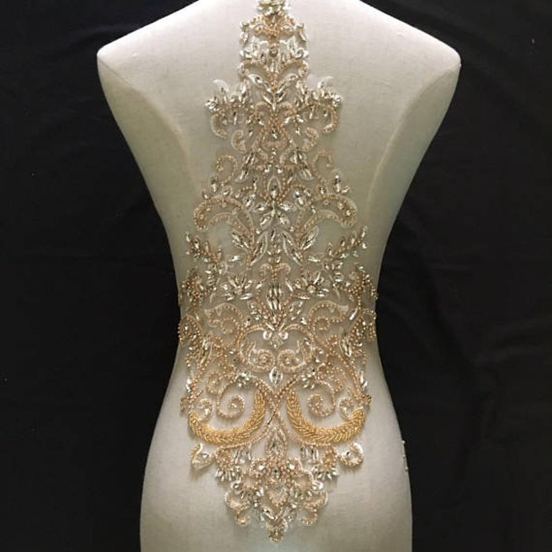 large crystal bodice applique crystal bead applique for bridal dress,rhinestone bodice patch for haute couture supplies