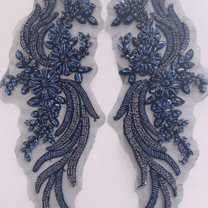 Navy Rhinestone applique for dress dance costume french bead bodice applique
