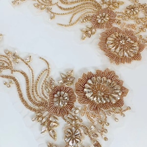 Goldene Blumen Strass Applikation für Couture und Tracht