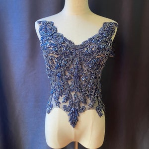 Navy Large handcrafted rhinestone applique for couture, crystal corset applique, crystal bead applique for dress, rhinestone bodice patch