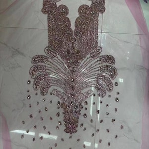 pink rhinestone bodice applique, handcrafted crystal applique, crystal applique for dress, rhinestone bodice patch for prom