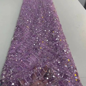 light purple Heavy bead lace fabric with beads and sequins, sparkle embroidered tulle fabric for costume, evening dress, prom dress