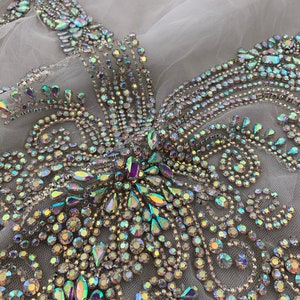 Iridescent Rhinestone Sparkle Iridescent Rhinestone Applique, Crystal Applique for Bridal ...