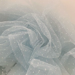 light blue tulle fabric with tiny polka dot, mini polka dotted tulle fabric for skirt and dress