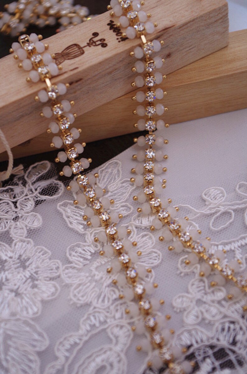 Ivory rhinestone bead chain beading trim gold rhinestone Etsy