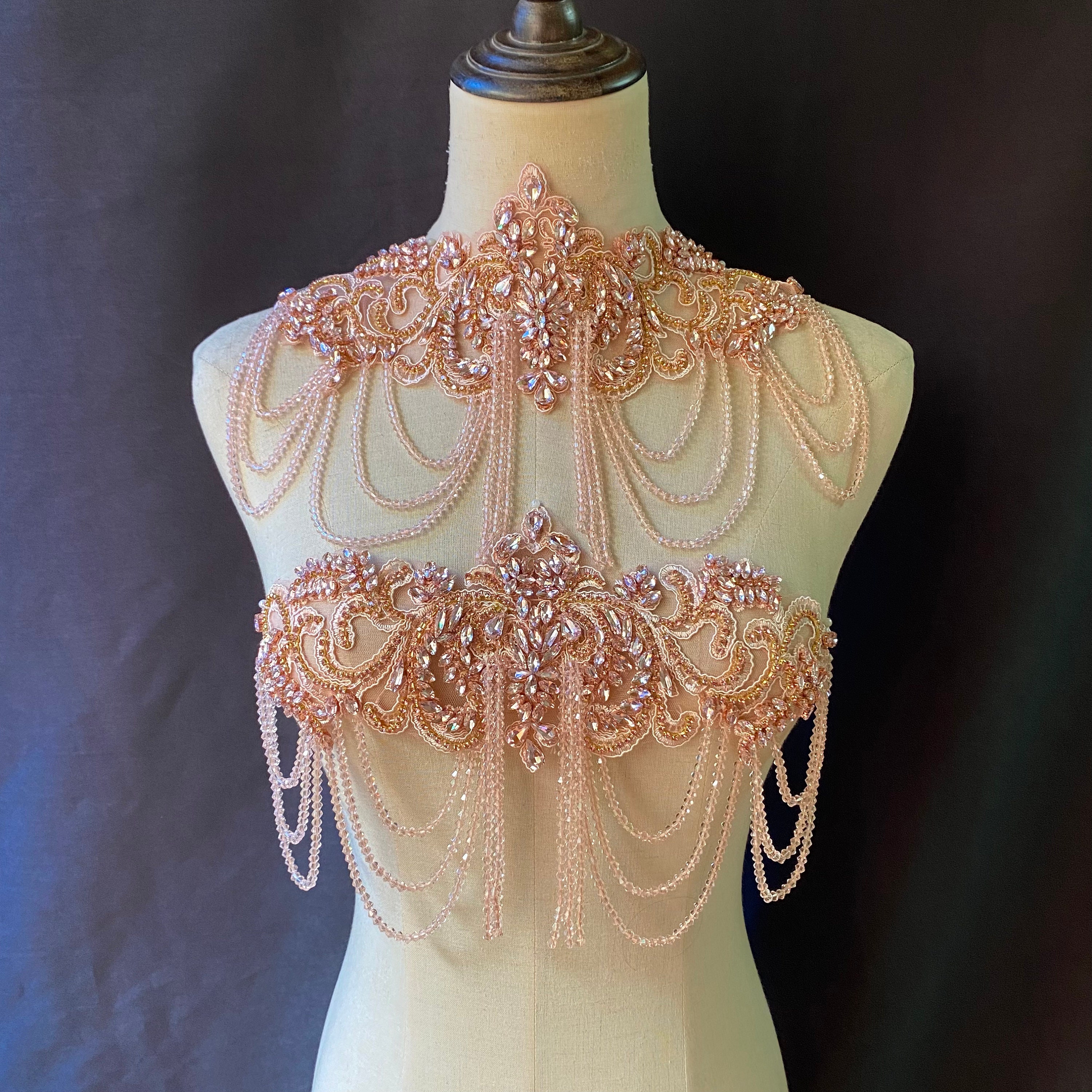 Silver Rhinestone Applique With Crystal Chains for Dress