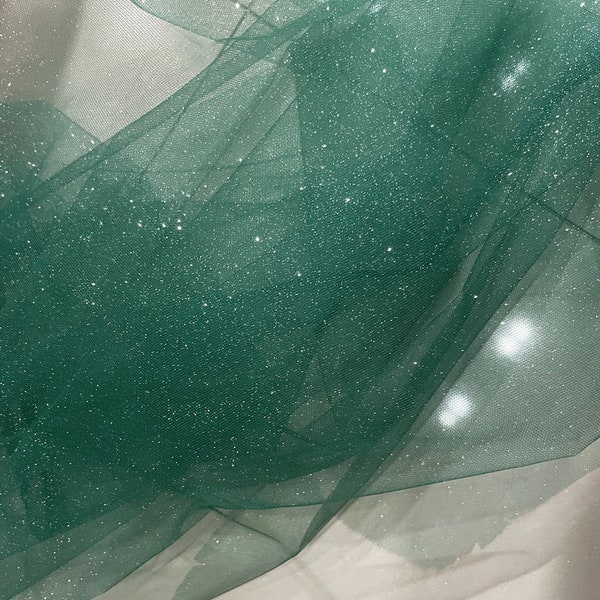 Dark green glitter Tulle fabric veil  dress skirt prop, decors, galaxy like tulle fabric