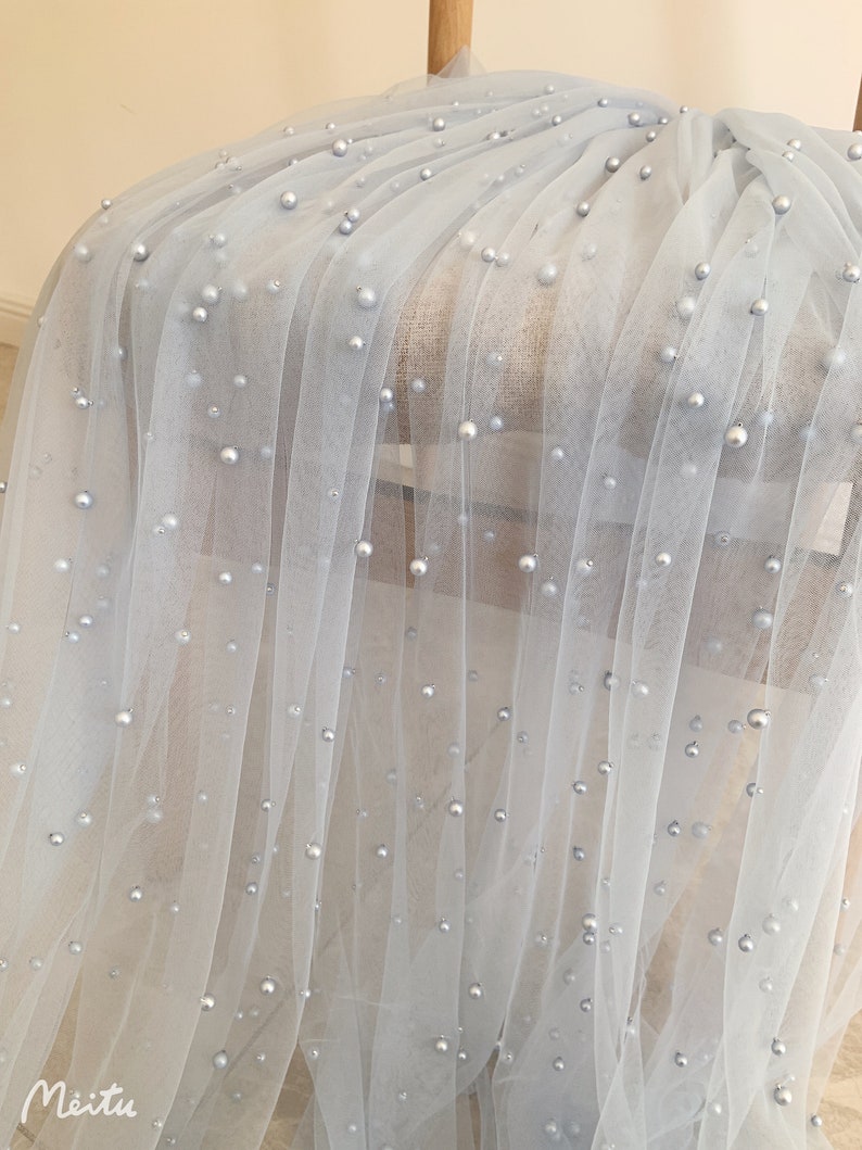 3 Yards Light Blue Pearl Beaded Tulle Fabric for Veils Dress - Etsy