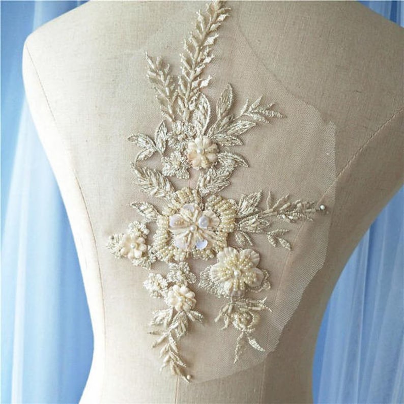 grey pearl beading lace fabric by the yard heavy bead lace fabric light blue French 3D lace fabric with 3d flowers