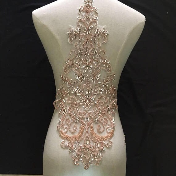 large crystal bodice applique crystal bead applique for bridal dress,rhinestone bodice patch for haute couture supplies