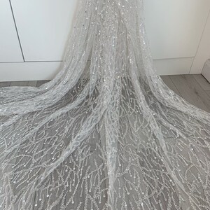 Beige Rhinestone Crystal Beaded Tulle Fabric for Bridal, Prom & Evening Gowns