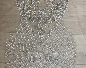 Large rhinestone bodice applique, handcrafted crystal corset applique, crystal applique for dress, rhinestone bodice patch for prom dress
