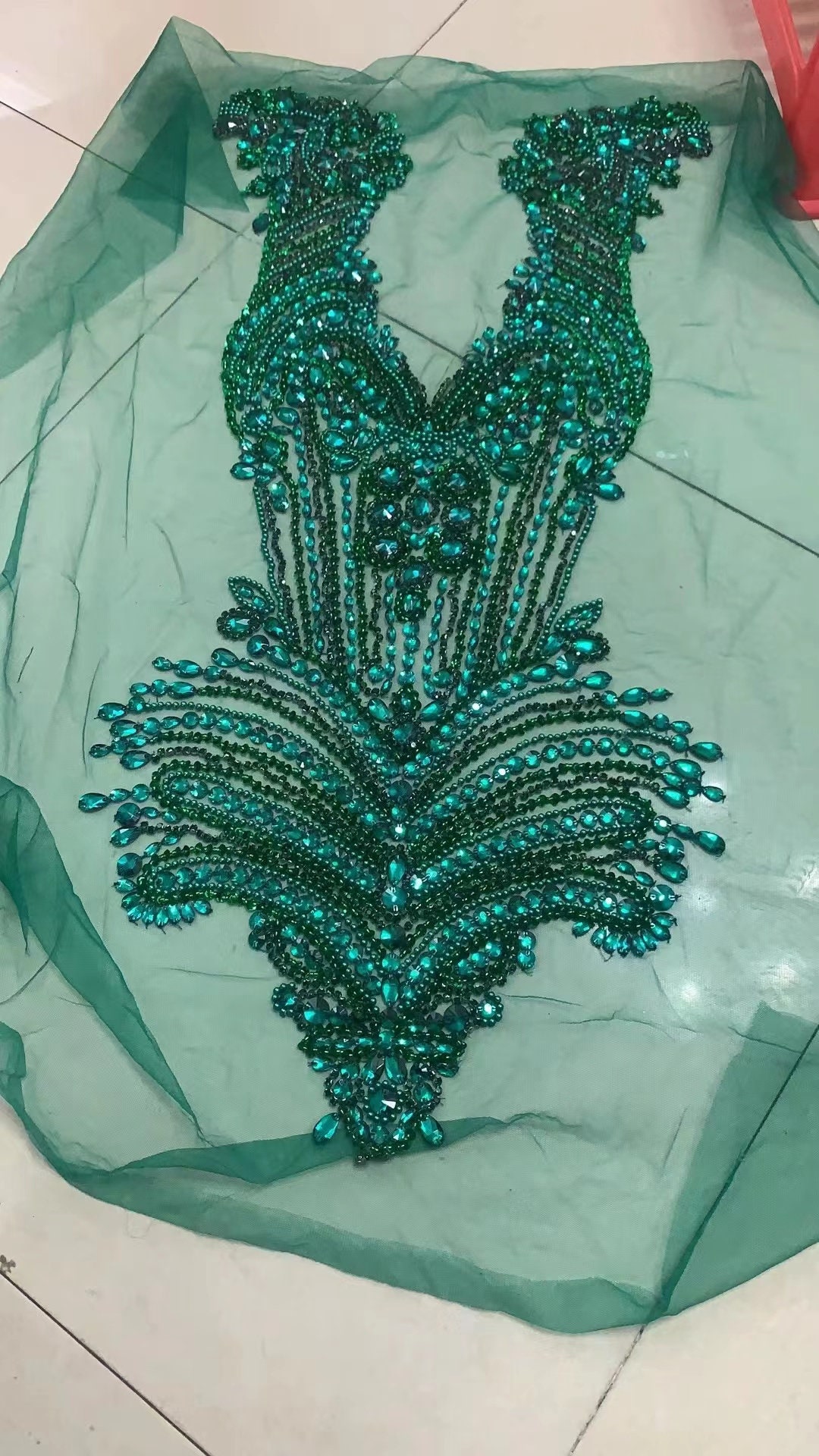 Green Full Body Rhinestone Bodice Applique, Iridescent Crystal Corset ...