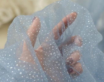 hellblauer Tüllstoff mit Glitzertupfen für Schleier, glänzender Netzstoff für Kostümkleid, Requisit, Partydekor | Hellblau