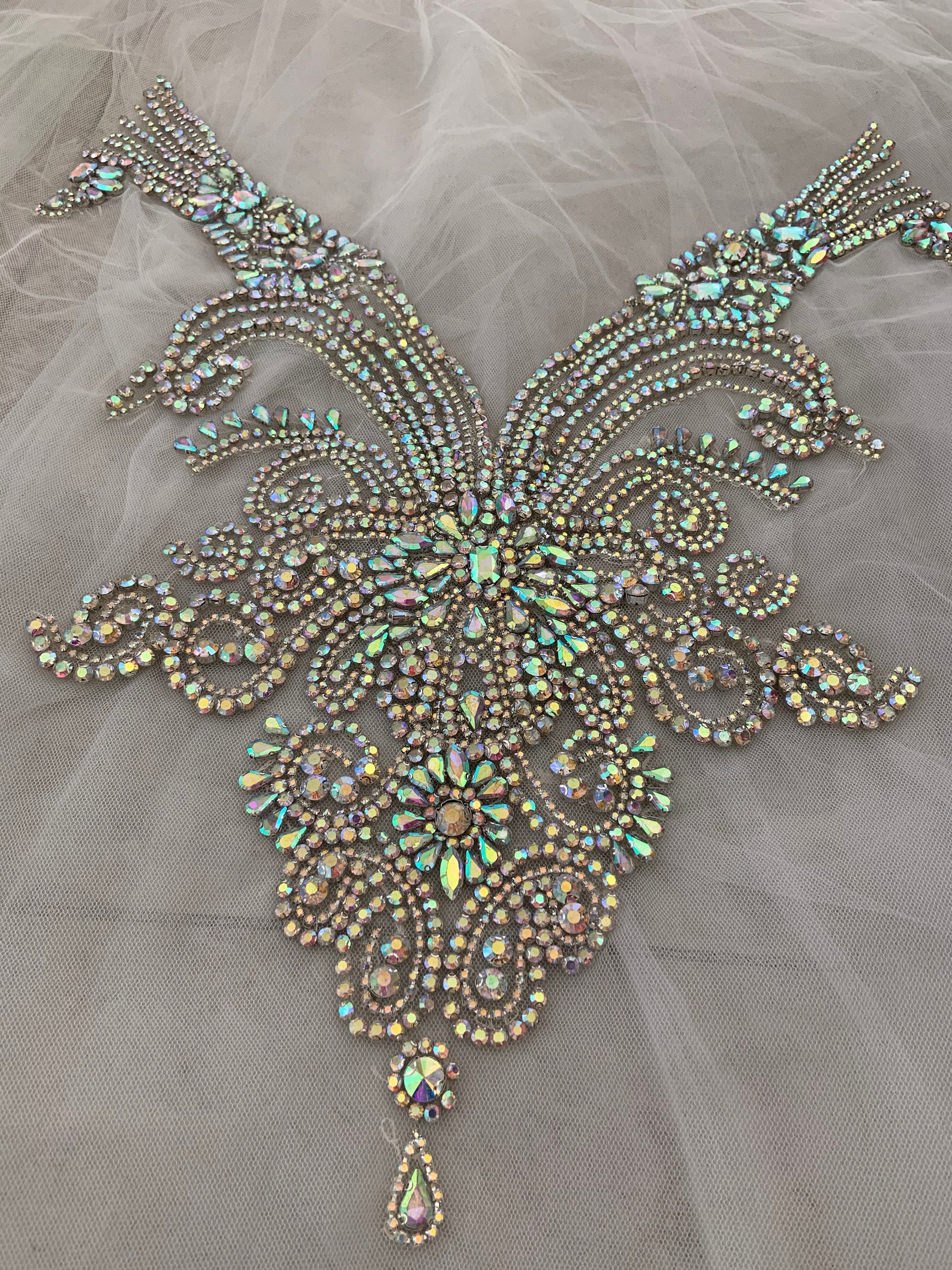 Iridescent Rhinestone Sparkle Iridescent Rhinestone Applique, Crystal Applique for Bridal ...