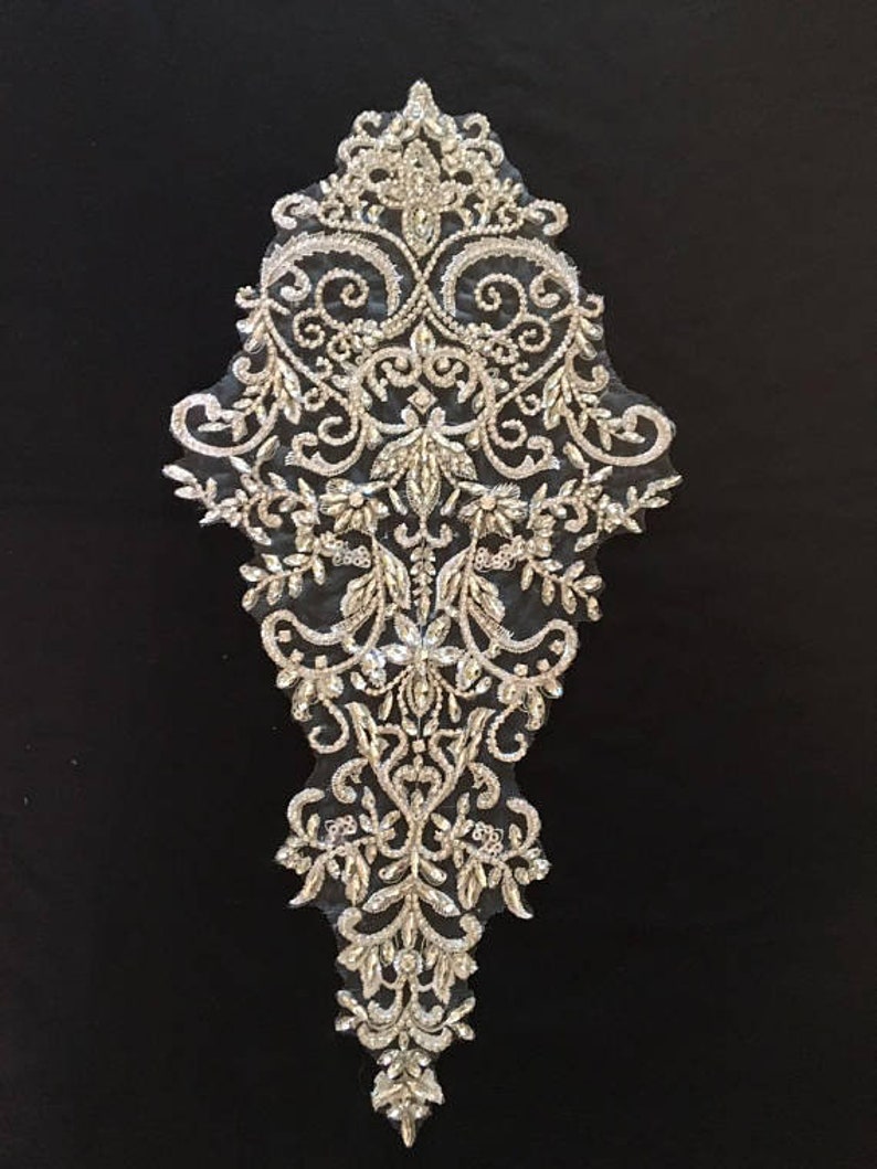 large crystal bodice applique crystal bead applique for bridal dress,rhinestone bodice patch for haute couture supplies